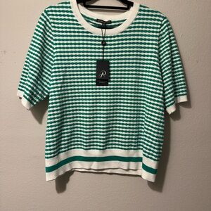 Adrianna Papell Green & White Geometric Stripe Knit Top